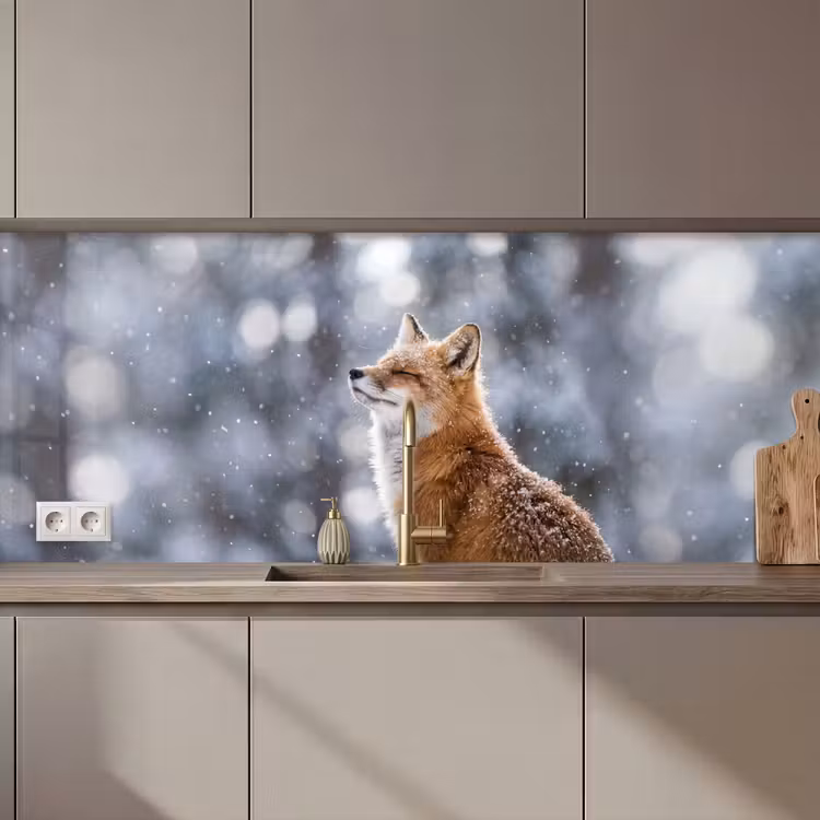 Schienale cucina - Volpe - Nevicata - Ritratto - Inverno - Atmosfera — 1