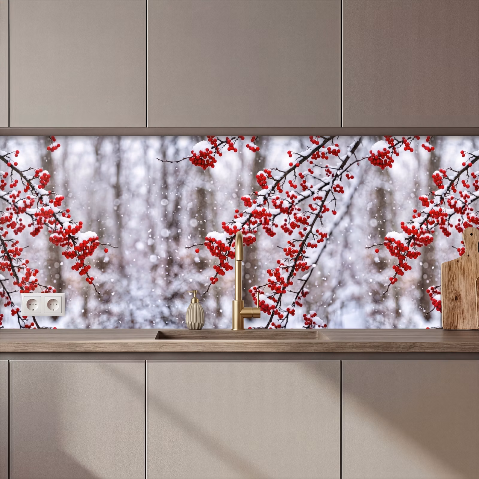 Schienale cucina - Bacche - Rami - Neve - Colorato — 1