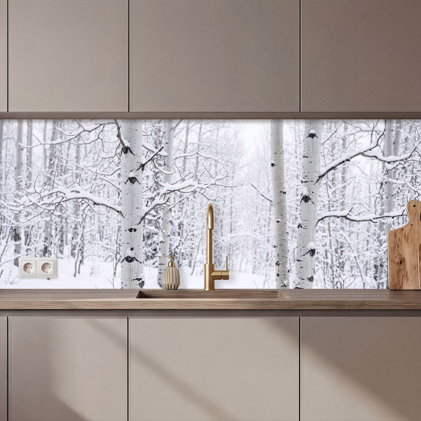 Schienale cucina - Betulle - Neve - Inverno - Foresta - Bianco — 1