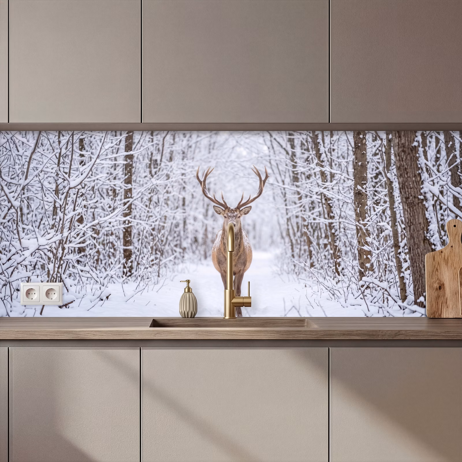 Schienale cucina - Cervo - Inverno - Foresta - Natura - Bianco — 1