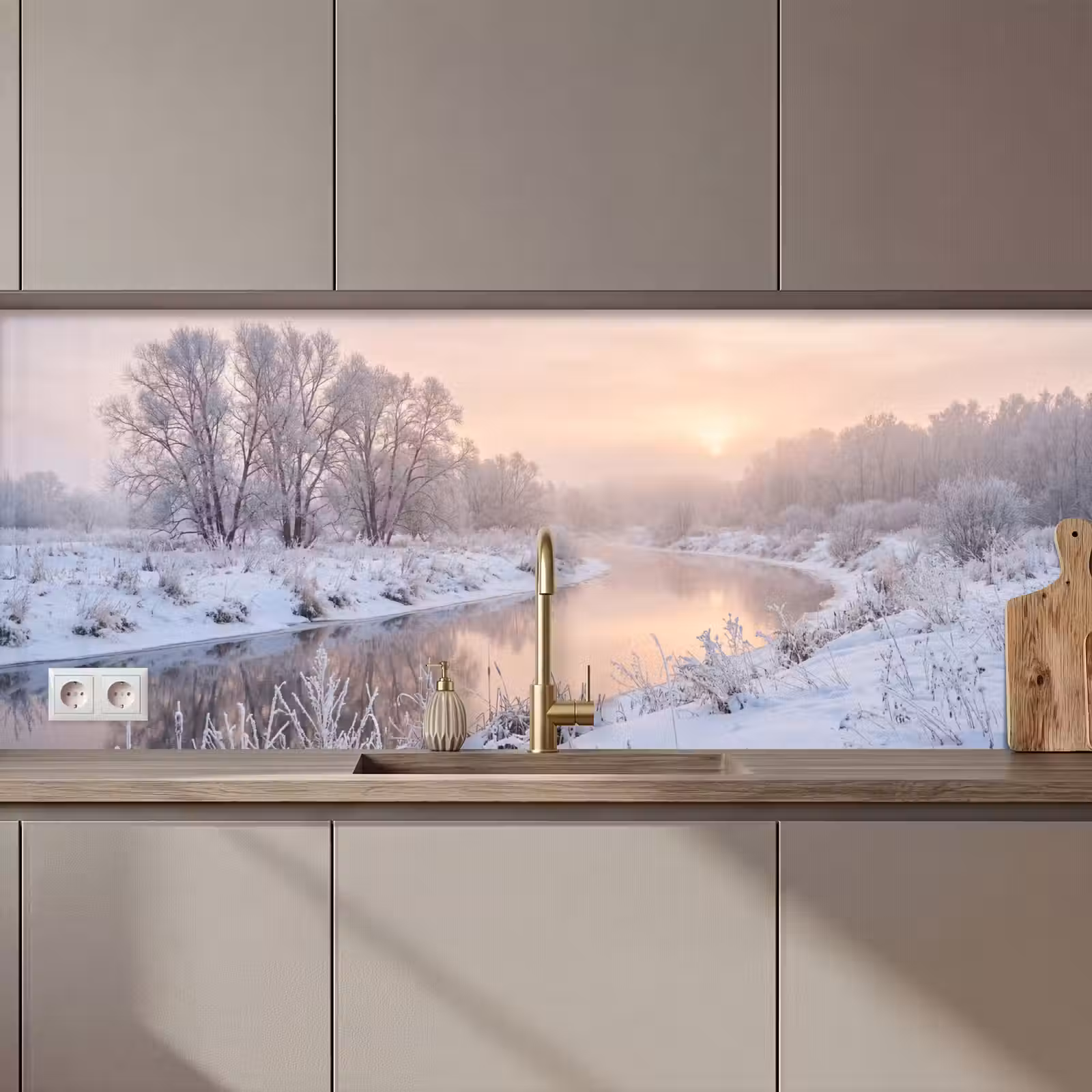 Schienale cucina - Fiume - Inverno - Paesaggio - Neve - Alba — 1