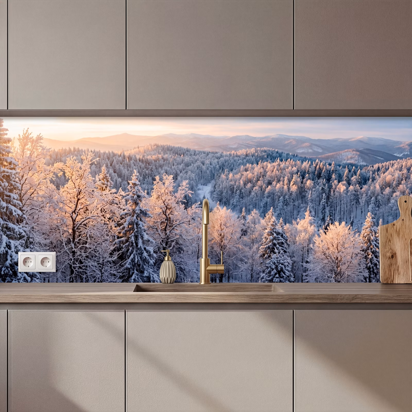 Schienale cucina - Foresta - Montagne - Oro - Inverno - Caldo — 1