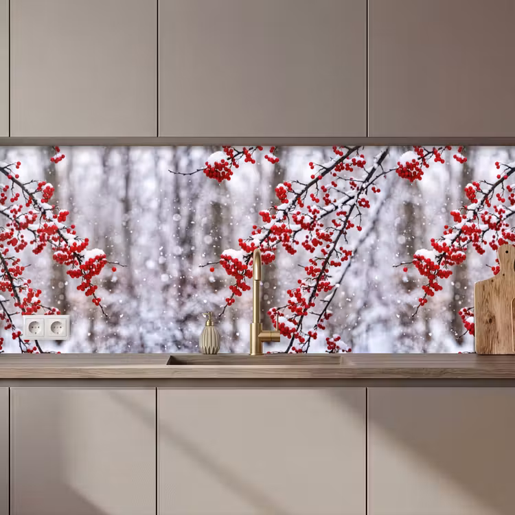 Schienale cucina - Bacche - Rami - Neve - Colorato — 1