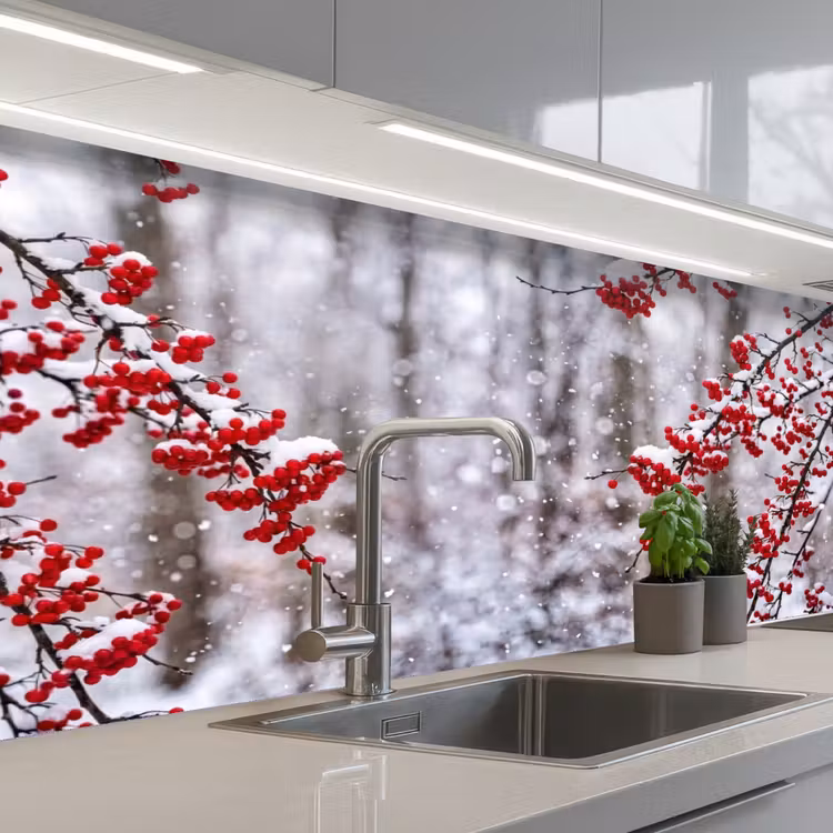 Schienale cucina - Bacche - Rami - Neve - Colorato — 2