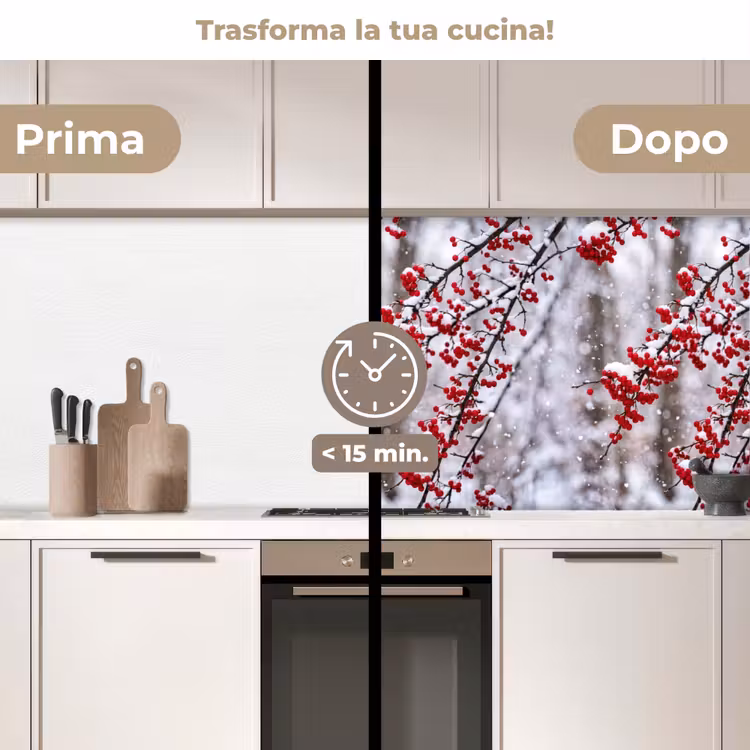 Schienale cucina - Bacche - Rami - Neve - Colorato — 3