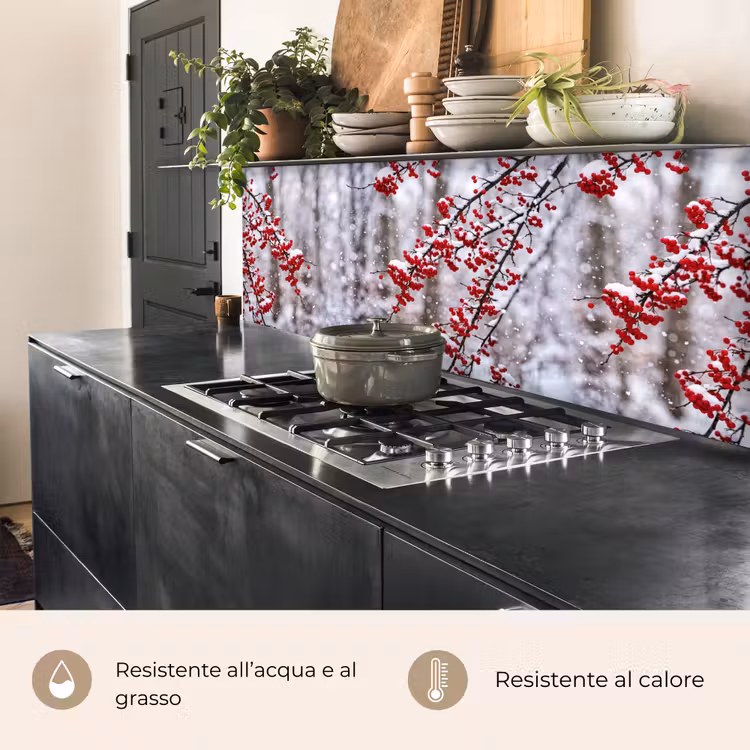 Schienale cucina - Bacche - Rami - Neve - Colorato — 5