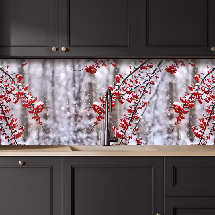 Schienale cucina - Bacche - Rami - Neve - Colorato — 6