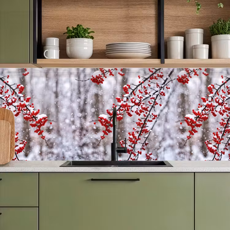 Schienale cucina - Bacche - Rami - Neve - Colorato — 8