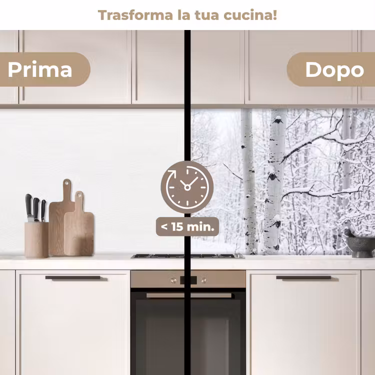 Schienale cucina - Betulle - Neve - Inverno - Foresta - Bianco — 3