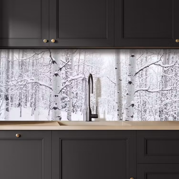 Schienale cucina - Betulle - Neve - Inverno - Foresta - Bianco — 6