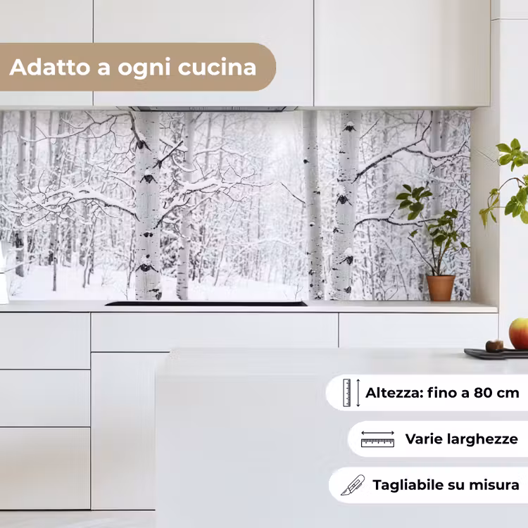 Schienale cucina - Betulle - Neve - Inverno - Foresta - Bianco — 7