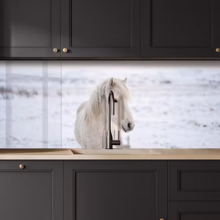 Schienale cucina - Cavallo - Testa - Inverno - Animali - Bianco — 6