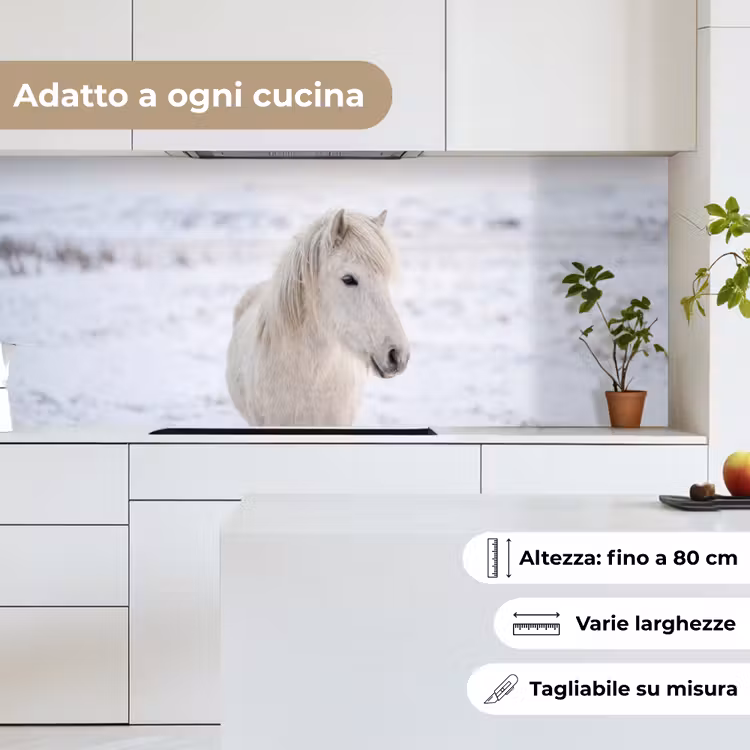 Schienale cucina - Cavallo - Testa - Inverno - Animali - Bianco — 7