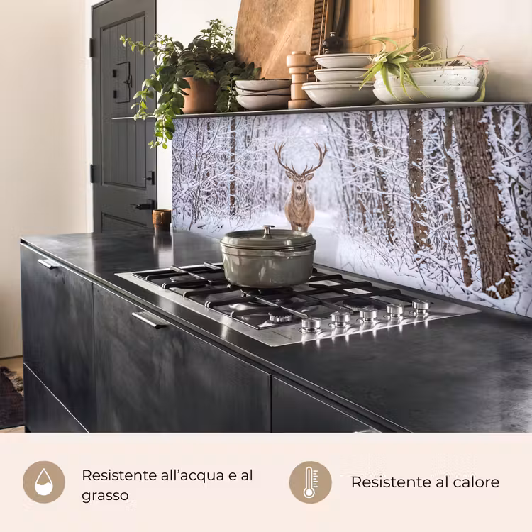 Schienale cucina - Cervo - Inverno - Foresta - Natura - Bianco — 5