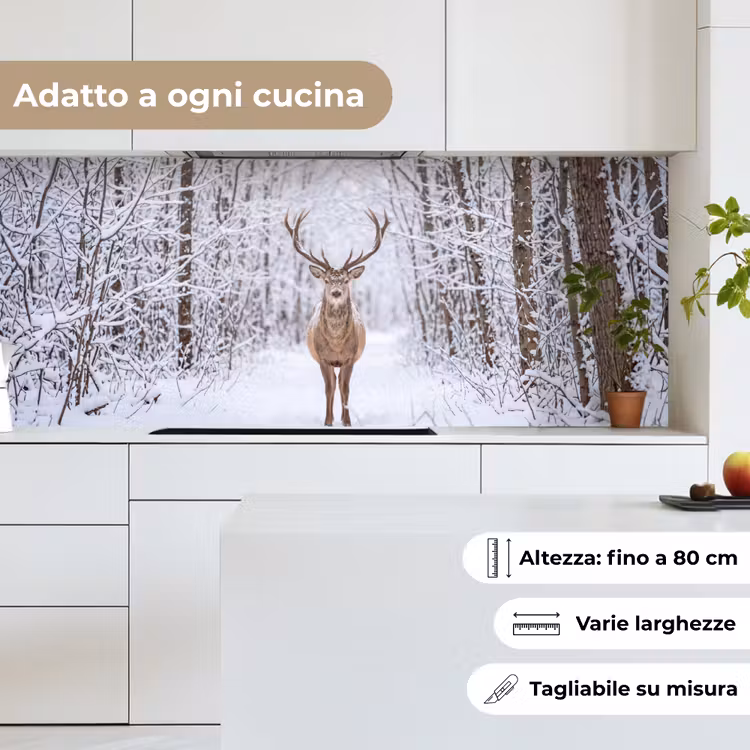 Schienale cucina - Cervo - Inverno - Foresta - Natura - Bianco — 7