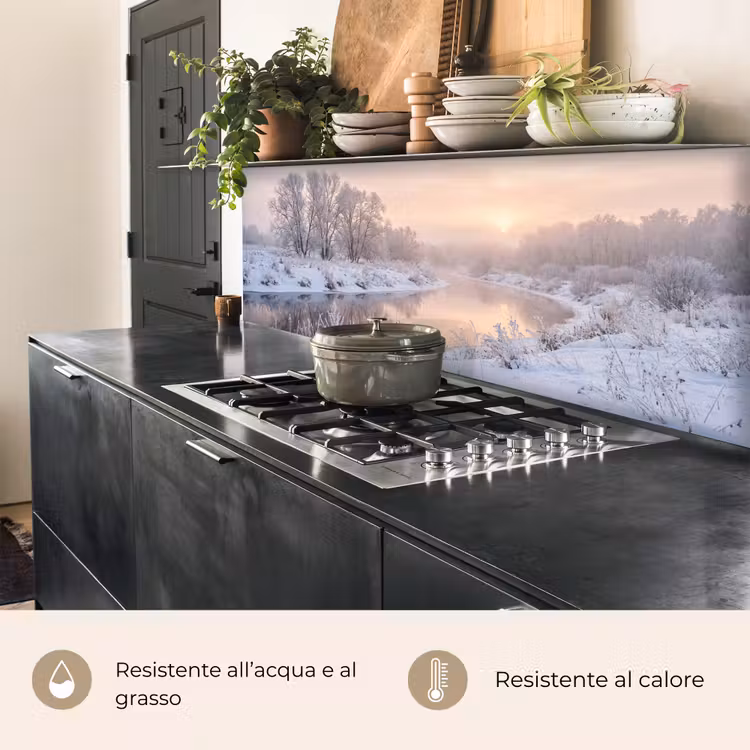 Schienale cucina - Fiume - Inverno - Paesaggio - Neve - Alba — 5