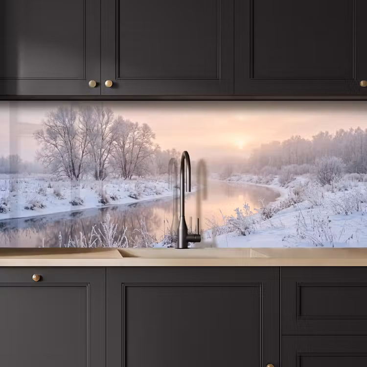 Schienale cucina - Fiume - Inverno - Paesaggio - Neve - Alba — 6