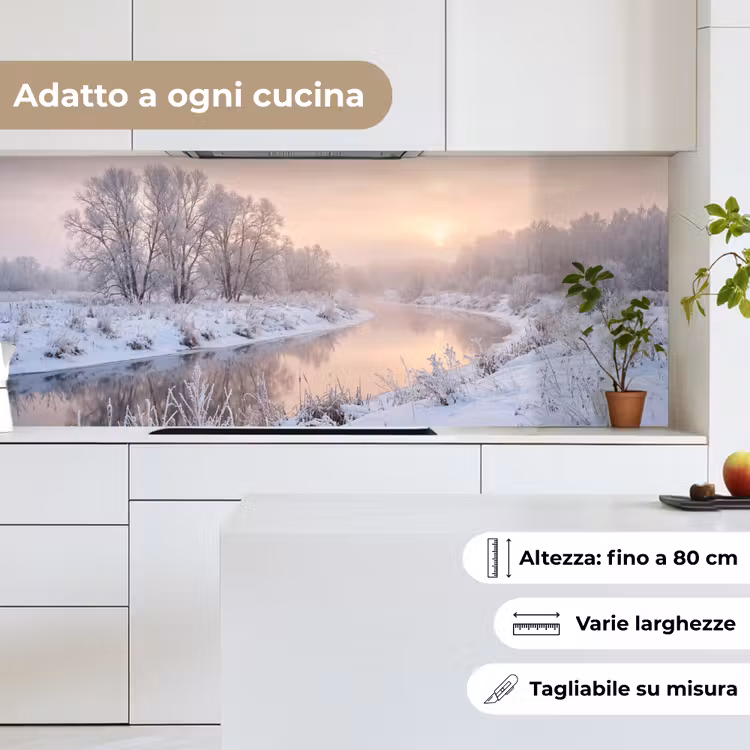 Schienale cucina - Fiume - Inverno - Paesaggio - Neve - Alba — 7