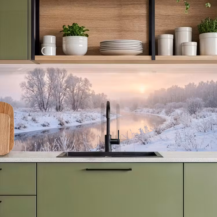 Schienale cucina - Fiume - Inverno - Paesaggio - Neve - Alba — 8