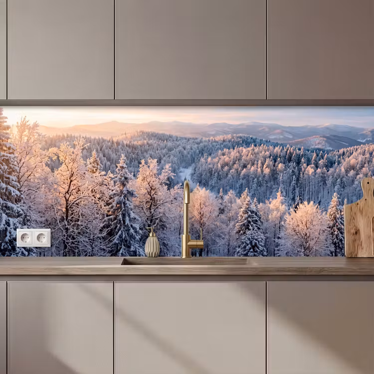 Schienale cucina - Foresta - Montagne - Oro - Inverno - Caldo — 1