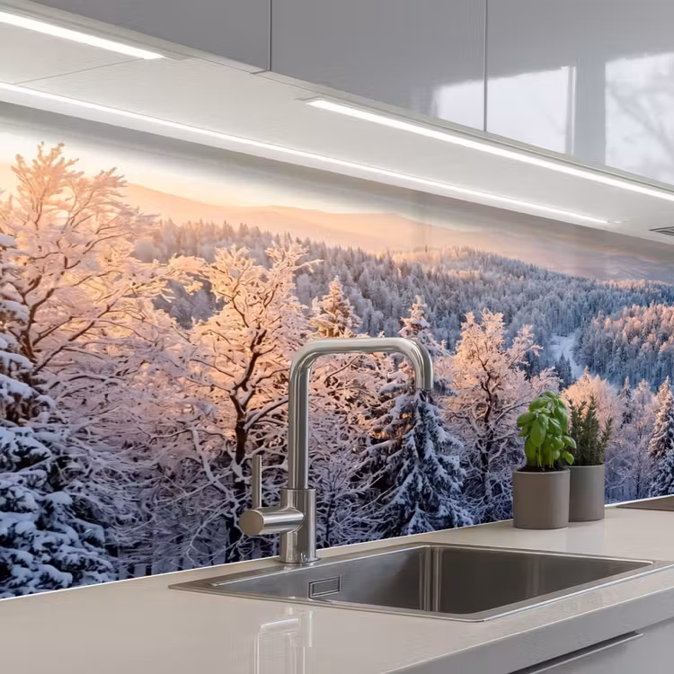 Schienale cucina - Foresta - Montagne - Oro - Inverno - Caldo — 2