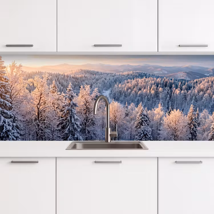 Schienale cucina - Foresta - Montagne - Oro - Inverno - Caldo — 4