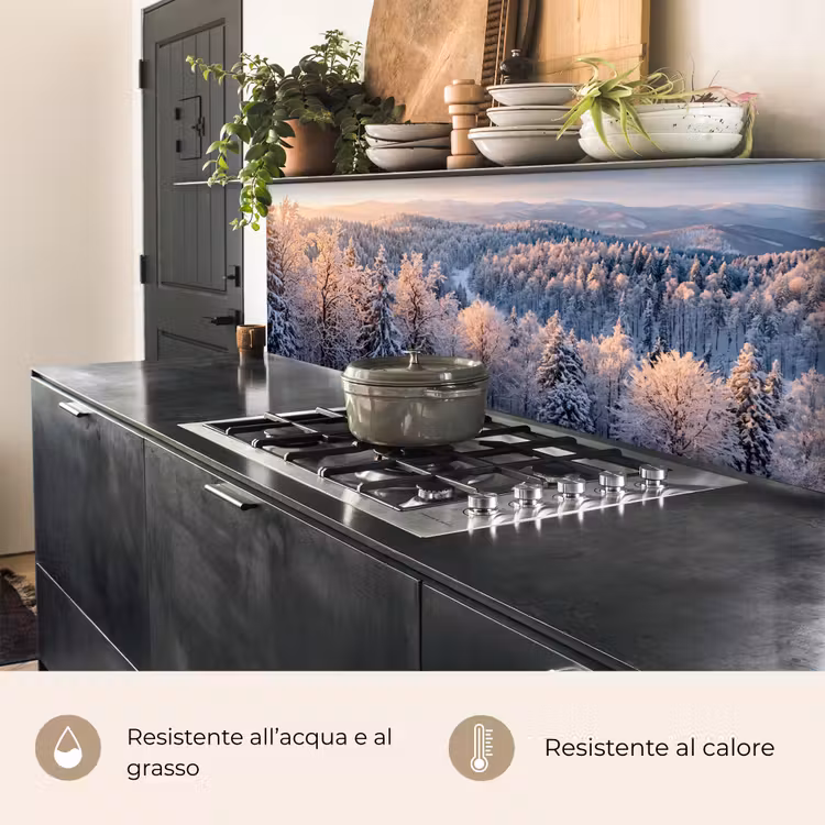 Schienale cucina - Foresta - Montagne - Oro - Inverno - Caldo — 5