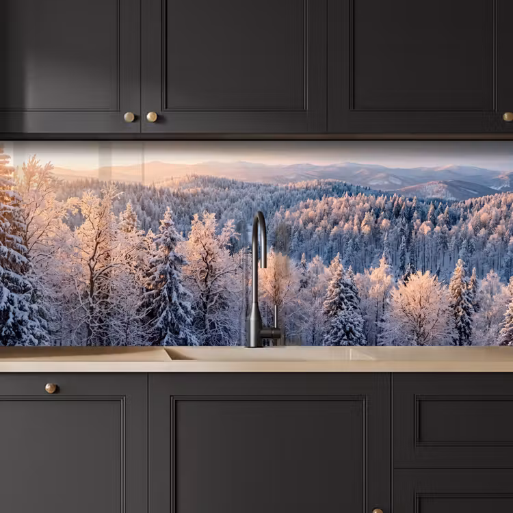 Schienale cucina - Foresta - Montagne - Oro - Inverno - Caldo — 6