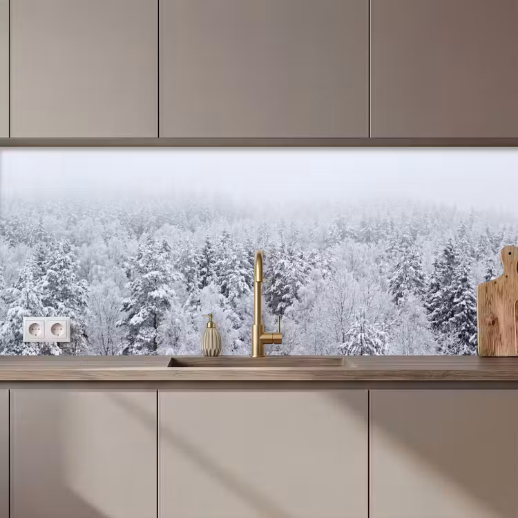 Schienale cucina - Foresta - Neve - Inverno - Natura - Bianco — 1