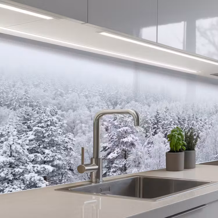 Schienale cucina - Foresta - Neve - Inverno - Natura - Bianco — 2