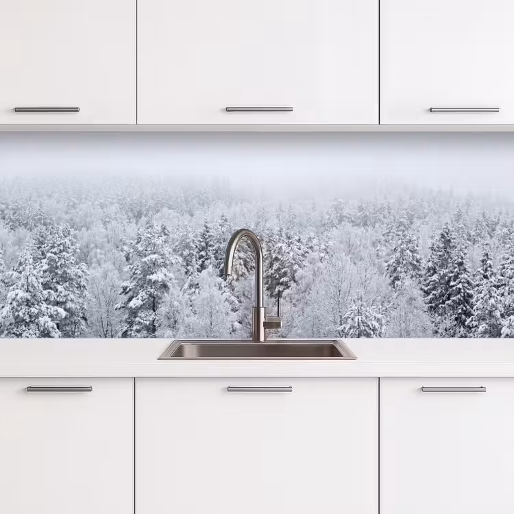 Schienale cucina - Foresta - Neve - Inverno - Natura - Bianco — 4