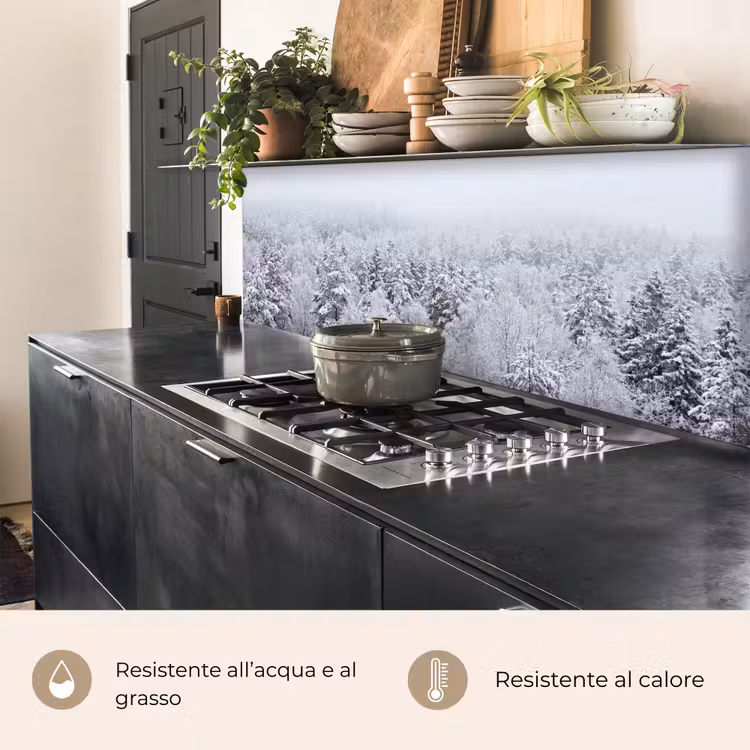 Schienale cucina - Foresta - Neve - Inverno - Natura - Bianco — 5