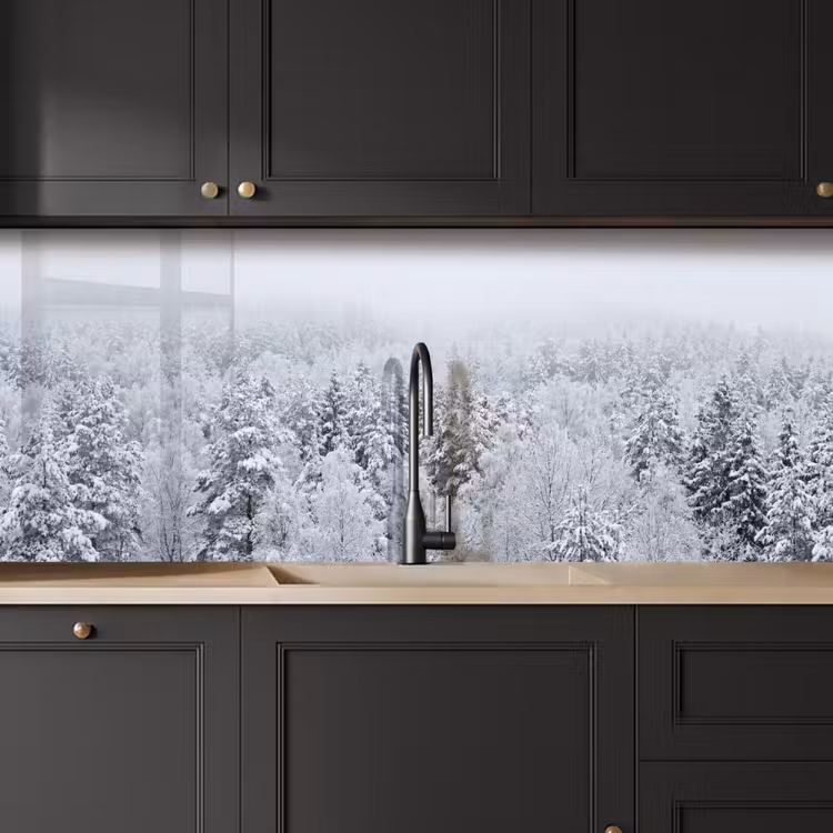 Schienale cucina - Foresta - Neve - Inverno - Natura - Bianco — 6