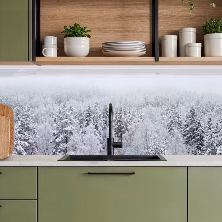 Schienale cucina - Foresta - Neve - Inverno - Natura - Bianco — 8