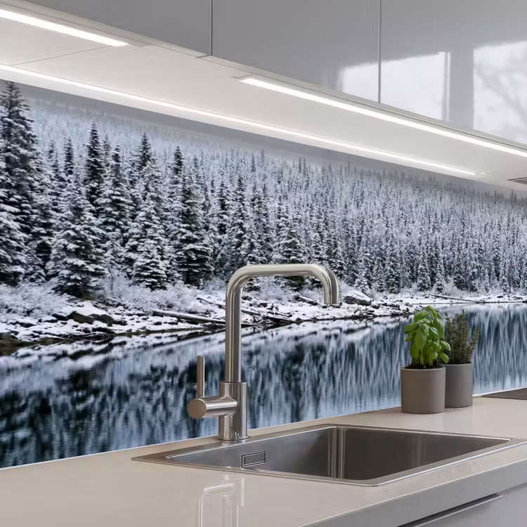 Schienale cucina - Foresta - Riflesso - Lago - Inverno - Sereno — 2