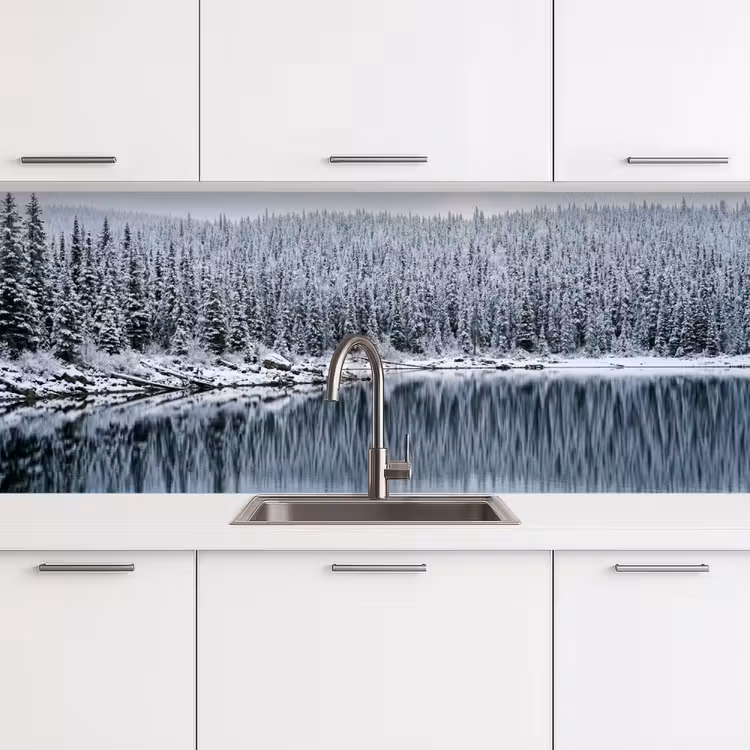Schienale cucina - Foresta - Riflesso - Lago - Inverno - Sereno — 4