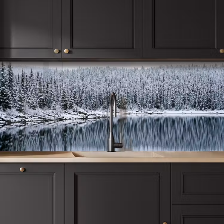 Schienale cucina - Foresta - Riflesso - Lago - Inverno - Sereno — 6