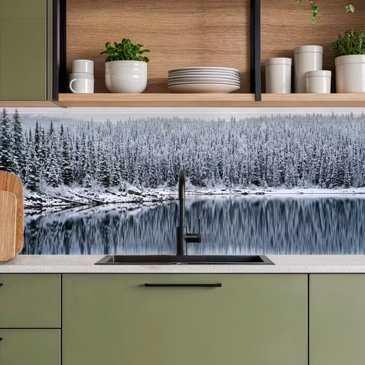 Schienale cucina - Foresta - Riflesso - Lago - Inverno - Sereno — 8