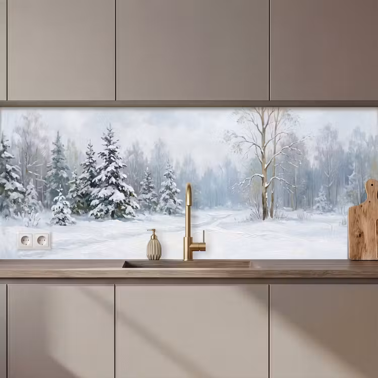 Schienale cucina - Sentiero forestale - Pino - Neve - Inverno - Riposo — 1