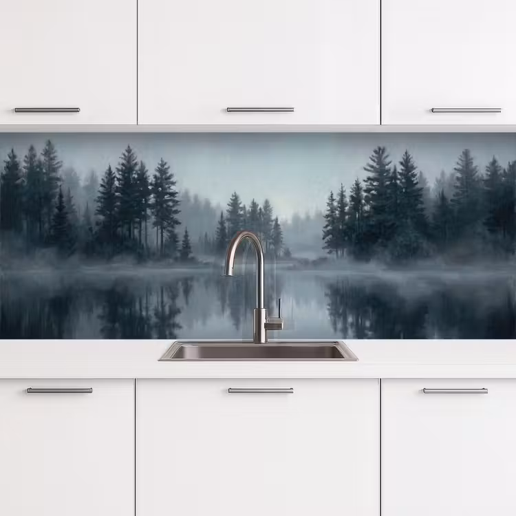 Schienale cucina - Foresta - Lago - Nebbia - Natura - Grigio — 4