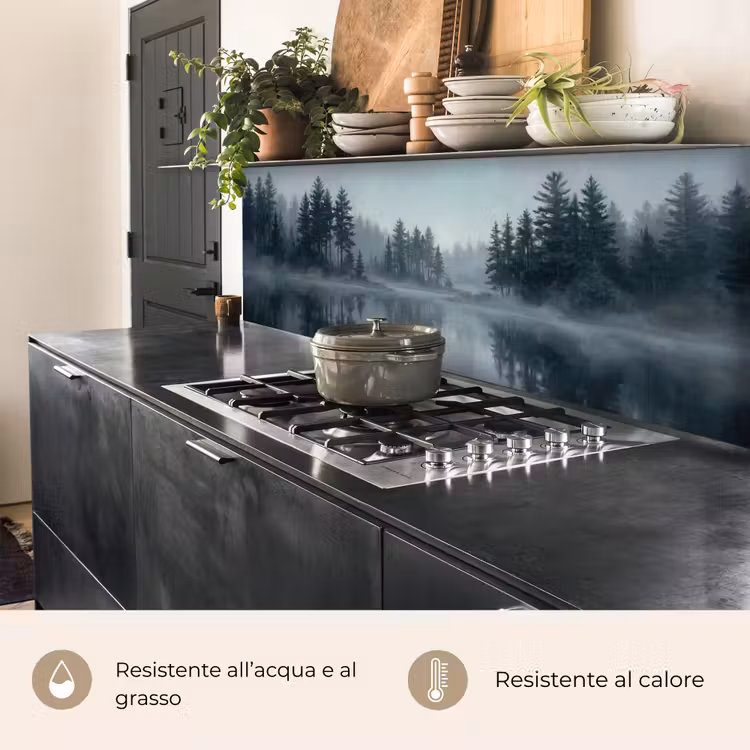 Schienale cucina - Foresta - Lago - Nebbia - Natura - Grigio — 5