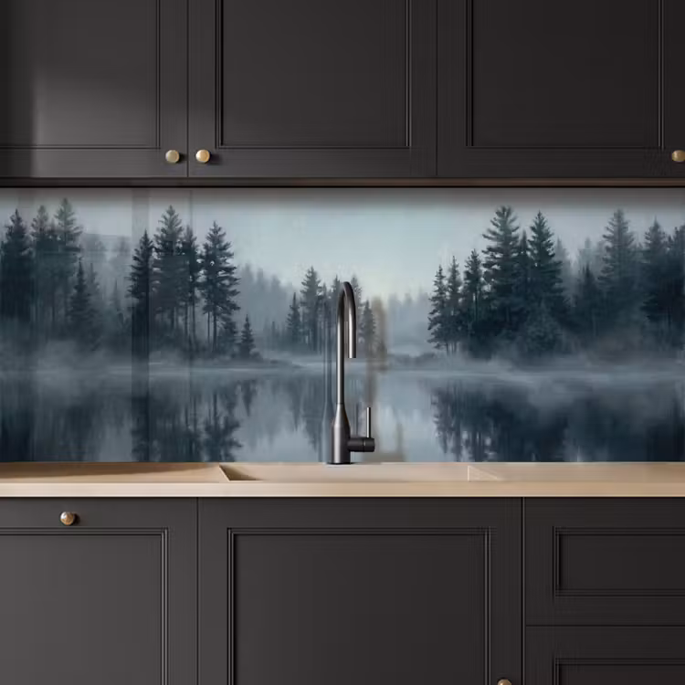 Schienale cucina - Foresta - Lago - Nebbia - Natura - Grigio — 6