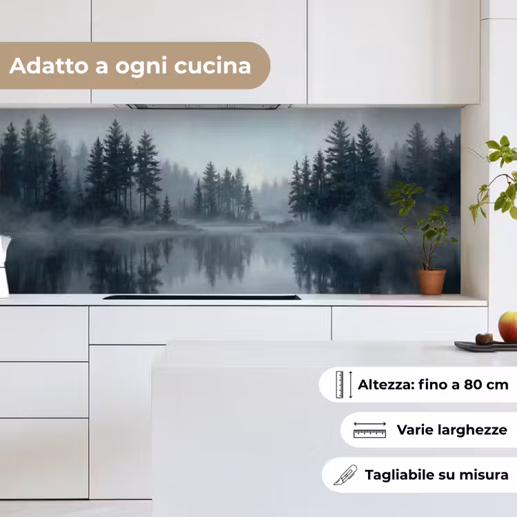 Schienale cucina - Foresta - Lago - Nebbia - Natura - Grigio — 7