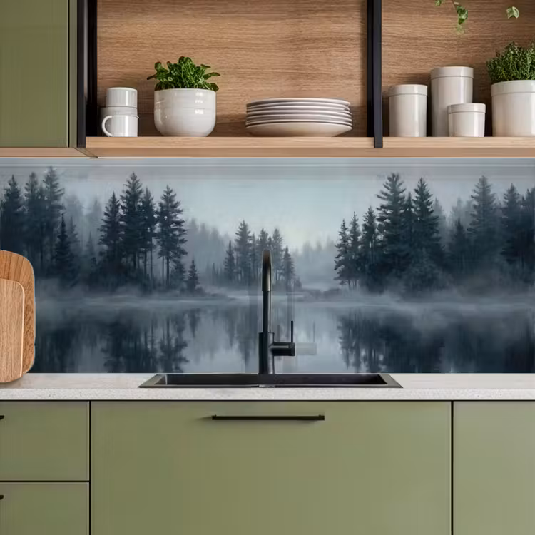 Schienale cucina - Foresta - Lago - Nebbia - Natura - Grigio — 8