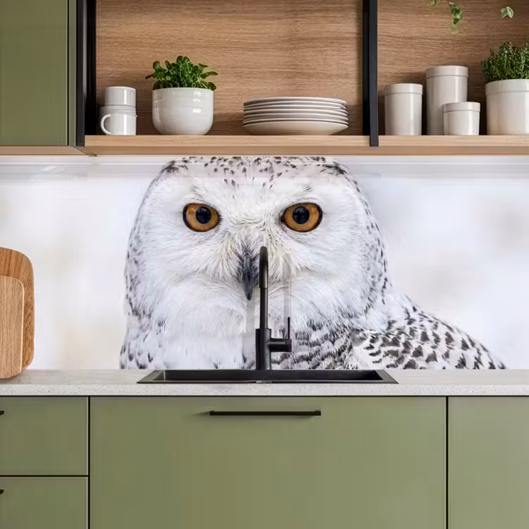 Schienale cucina - Gufo delle nevi - Occhio - Fauna selvatica - Bianco — 8
