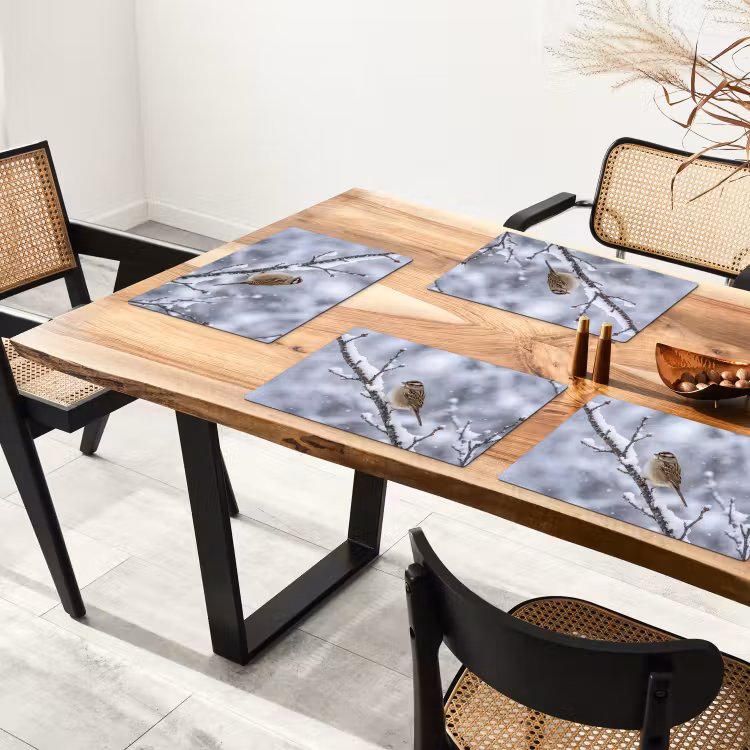 Tovaglietta – 6 pezzi - Uccello - Ramo - Neve - Inverno — 4