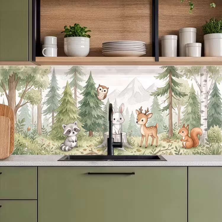 Schienale cucina - Foresta - Animali - Verde — 8