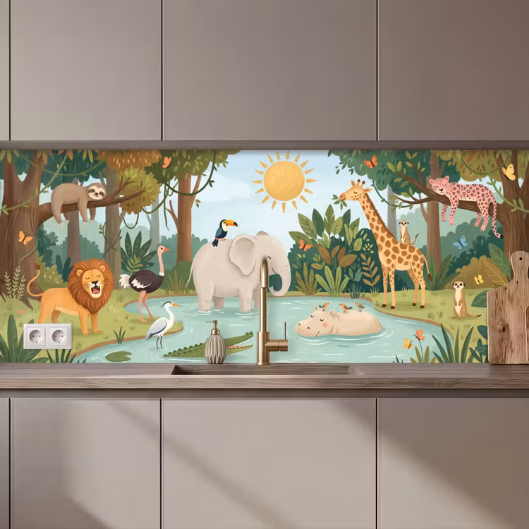 Schienale cucina - Giungla - Oasi - Animali - Colorati — 1