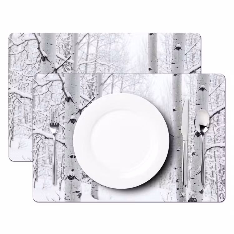 Tovaglietta – 6 pezzi - Betulle - Neve - Inverno - Foresta - Bianco — 2