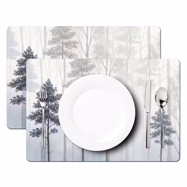 Tovaglietta – 6 pezzi - Foresta - Alberi - Nebbia - Natura - Illustrazione - Grigio — 2